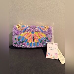 Handcrafted Beaded Clutch - Purple and Multicolor